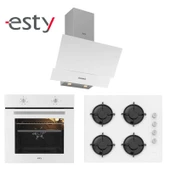 Esty (AEF6601W03 - ACO5601W02 - 3480W01) Beyaz Cam Ankastre Set - 6