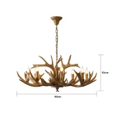 Apliqa Zoye Ahşap 8'li Geyik Boynuzu Desenli Modern Kafe Restoran. Salon Avize thumbnail 4