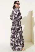 Batik Desen Yarım Düğmeli Elbise Mürdüm thumbnail 3