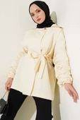 Kol Büzgülü Kuşaklı Ceket Bej thumbnail 1