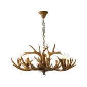 Apliqa Zoye Ahşap 8'li Geyik Boynuzu Desenli Modern Kafe Restoran. Salon Avize thumbnail 3