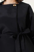 Kol Büzgülü Kuşaklı Ceket Siyah thumbnail 4