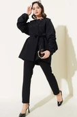 Kol Büzgülü Kuşaklı Ceket Siyah thumbnail 2