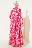 Batik Desen Yarım Düğmeli Elbise Alizarin - 3