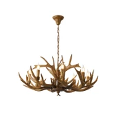 Apliqa Zoye Ahşap 8'li Geyik Boynuzu Desenli Modern Kafe Restoran. Salon Avize thumbnail 5