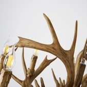 Apliqa Zoye Ahşap 8'li Geyik Boynuzu Desenli Modern Kafe Restoran. Salon Avize thumbnail 6