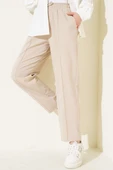 Bel Lastikli Çımalı Dar Paça Pantolon Bej thumbnail 1