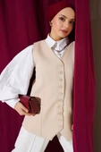 Mini Düğmeli Uzun Yelek Bej thumbnail 1