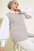 Mini Düğmeli Uzun Yelek Gri thumbnail 1