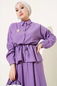 Beli Tünelli Etekli İkili Takım Lila thumbnail 2