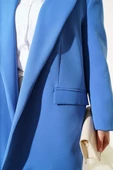 Çizgili Astarlı Blazer Ceket Mavi - 4