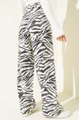 Zebra Desen Simli Palazzo Pantolon Ekru Siyah - 3