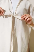 Önü Bağlamalı Keten Kimono Bej thumbnail 4