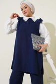 Yaka Taşlı Gömlek Garnili İkili Takım Lacivert - 2