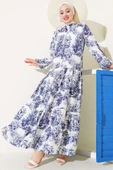 Filli Çiçek Desenli Viskon Elbise Lacivert thumbnail 1