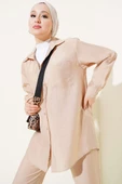 Tek Göğüs Cepli Gömlek İkili Takım Bej thumbnail 2