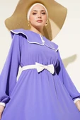Fiyonk Kuşaklı Bebe Yaka Elbise Lila thumbnail 2