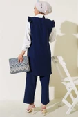 Yaka Taşlı Gömlek Garnili İkili Takım Lacivert - 3