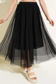 Bel Lastikli Midi Tül Etek Siyah thumbnail 1