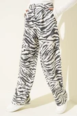 Zebra Desen Simli Palazzo Pantolon Ekru Siyah - 2