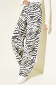 Zebra Desen Simli Palazzo Pantolon Ekru Siyah - 1
