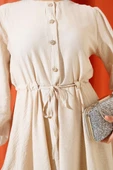 Bel İpli Taş Düğmeli Tunik İkili Takım Bej thumbnail 4