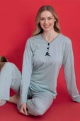 Düğmeli Mini Puantiyeli Viskon Pijama Takımı Mint - 1