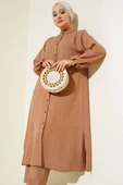 Taş Süslemeli Uzun Tunikli İkili Takım Latte thumbnail 1