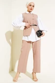Çapraz Düğmeli Kemerli Yelekli İkili Takım Latte thumbnail 1