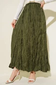 Kırışık Pileli Etek Haki - 2