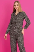 Leopar Desen Önü Düğmeli Süet Pijama Takımı Leopar - 2