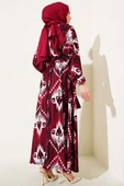 Bel Lastikli Desenli Mevlana Elbise Bordo thumbnail 3