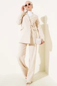 Yandan İp Bağlamalı Ceket İkili Takım Bej thumbnail 1