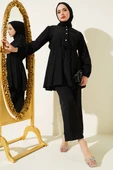 Bel İpli Taş Düğmeli Tunik İkili Takım Siyah thumbnail 1