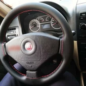 DİKİŞLİ DİREKSİYON KILIFI SİYAH DERİ KIRMIZI DİKİŞLİ FIAT ALBEA İÇİN - 1