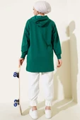 Kapüşonlu Yarım Fermuarlı Baskılı Tunik Yeşil thumbnail 3