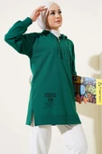 Kapüşonlu Yarım Fermuarlı Baskılı Tunik Yeşil thumbnail 2