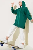 Kapüşonlu Yarım Fermuarlı Baskılı Tunik Yeşil thumbnail 1