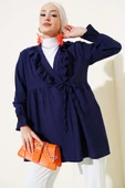 Fırfırlı Bileği Lastikli Kimono Lacivert - 1