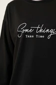 Something Baskılı İki İp Tunik Siyah thumbnail 4