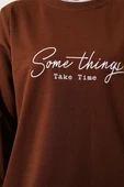 Something Baskılı İki İp Tunik Kahve - 4