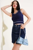 Biye Detaylı Askılı Kaşkorse Crop Lacivert - 2