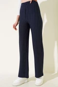 Bel Lastikli Çizgili Baggy Pantolon Lacivert - 1