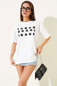 Önü Baskılı T-shirt Ekru - 2