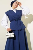 İp Kuşaklı Yelekli Etekli Takım Lacivert thumbnail 2