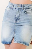 Yırtmaç Detaylı Mini Kot Etek Kot Mavisi thumbnail 4