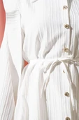 Omuz Pelerinli İp Kuşaklı Gömlek Beyaz - 4