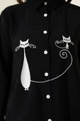 Kedi Nakışlı Gömlek Siyah - 4
