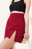 Yırtmaçlı Fermuarlı Mini Etek Bordo thumbnail 2