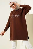 Something Baskılı İki İp Tunik Kahve thumbnail 1